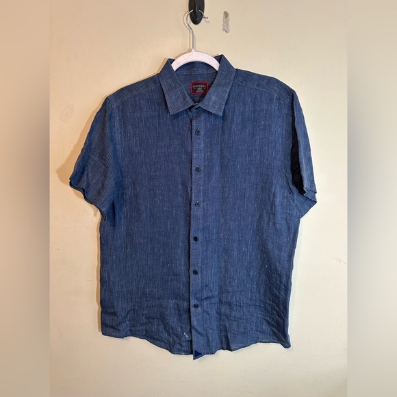 Untuckit Shirt Mens LRG Blue Linen Button Up Short Sleeve Preppy Beach Tropical - Picture 1 of 6